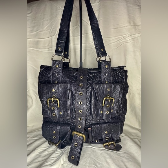 XL Deep Purple Leather Shoulder Bag with Brass Hardware - Picture 1 of 10